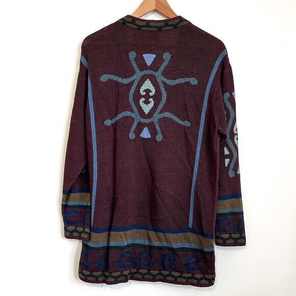 Peruvian Connection Womens Sweater Jacket Size M Brown Artsy Boho Western Heavy - Picture 2 of 10